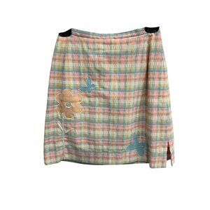 Vintage Haymaker Pastel Plaid A-Line Skirt Floral Butterfly Appliqué Boho